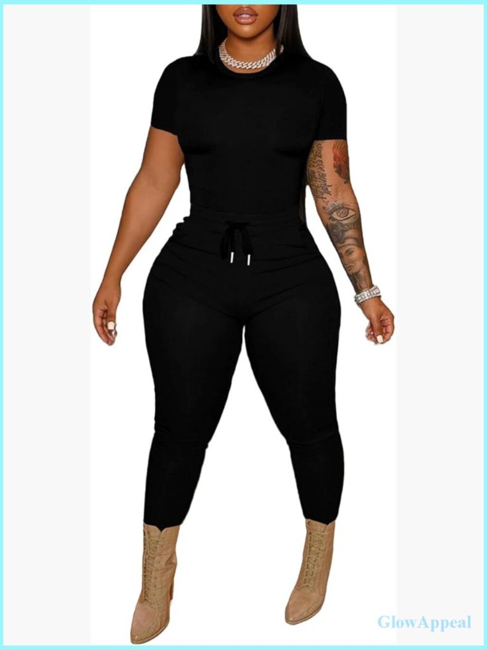 2 Piece Sweatsuit Crop Top Biker Long Pants Workout Jogger Set